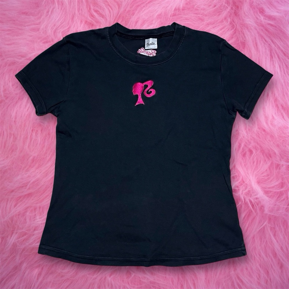 Vintage Barbie Embroidered Graphic Tee Size Girls Large - Black/Pink